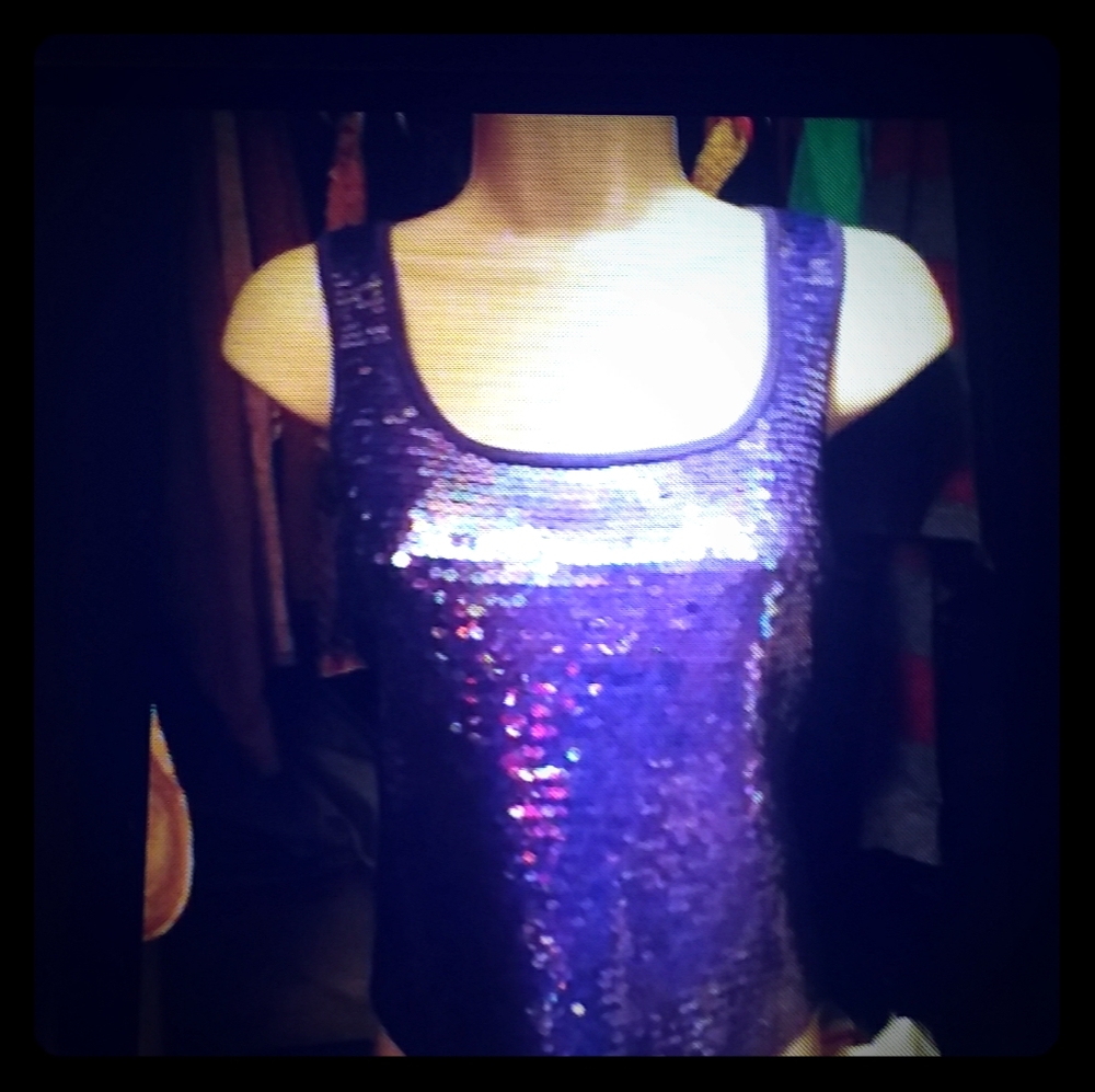 Cache Metallic Sequined Purple Top